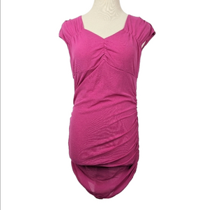 Suzy Shier Pink Mesh Ruched Dress Size Medium